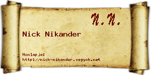 Nick Nikander névjegykártya